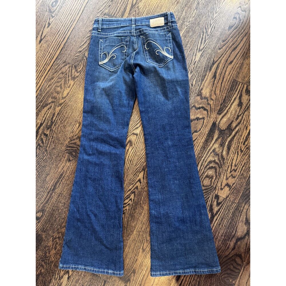 Game Y2K Low Rise Flare Jeans Dark Wash Embroidered Back Pockets 2000s Size 3 - Picture 5 of 8